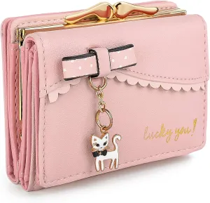 UTO Women's Trifold Wallet Cute Kitty Bowknot Card Holder Small Coin Purse