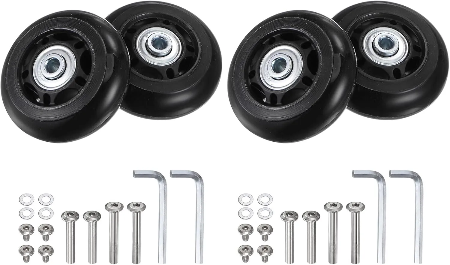 uxcell Replacement Luggage Wheels 64x24mm Suitcase Wheel Repair Kits Include 4 PU Bearing Wheels & Washers, Wrenches & Axle Screw for Trolley Bag, Inline Skate and Caster Board