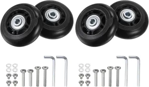 uxcell Replacement Luggage Wheels 64x24mm Suitcase Wheel Repair Kits Include 4 PU Bearing Wheels & Washers, Wrenches & Axle Screw for Trolley Bag, Inline Skate and Caster Board