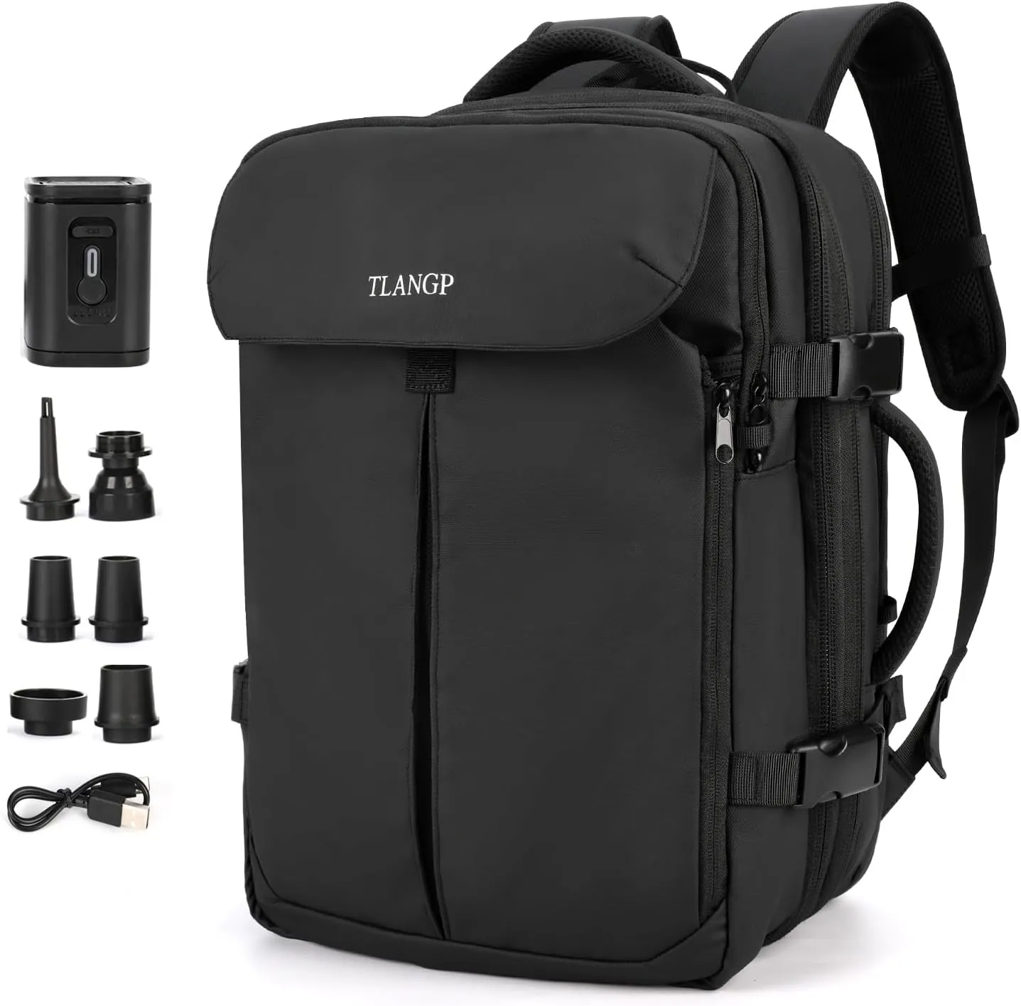 VacPack Backpack with Vacuum Pump, Expandable Waterproof Carry-On Airback Backpack with TSA Anti-Theft Design for Travel Black