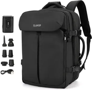 VacPack Backpack with Vacuum Pump, Expandable Waterproof Carry-On Airback Backpack with TSA Anti-Theft Design for Travel Black