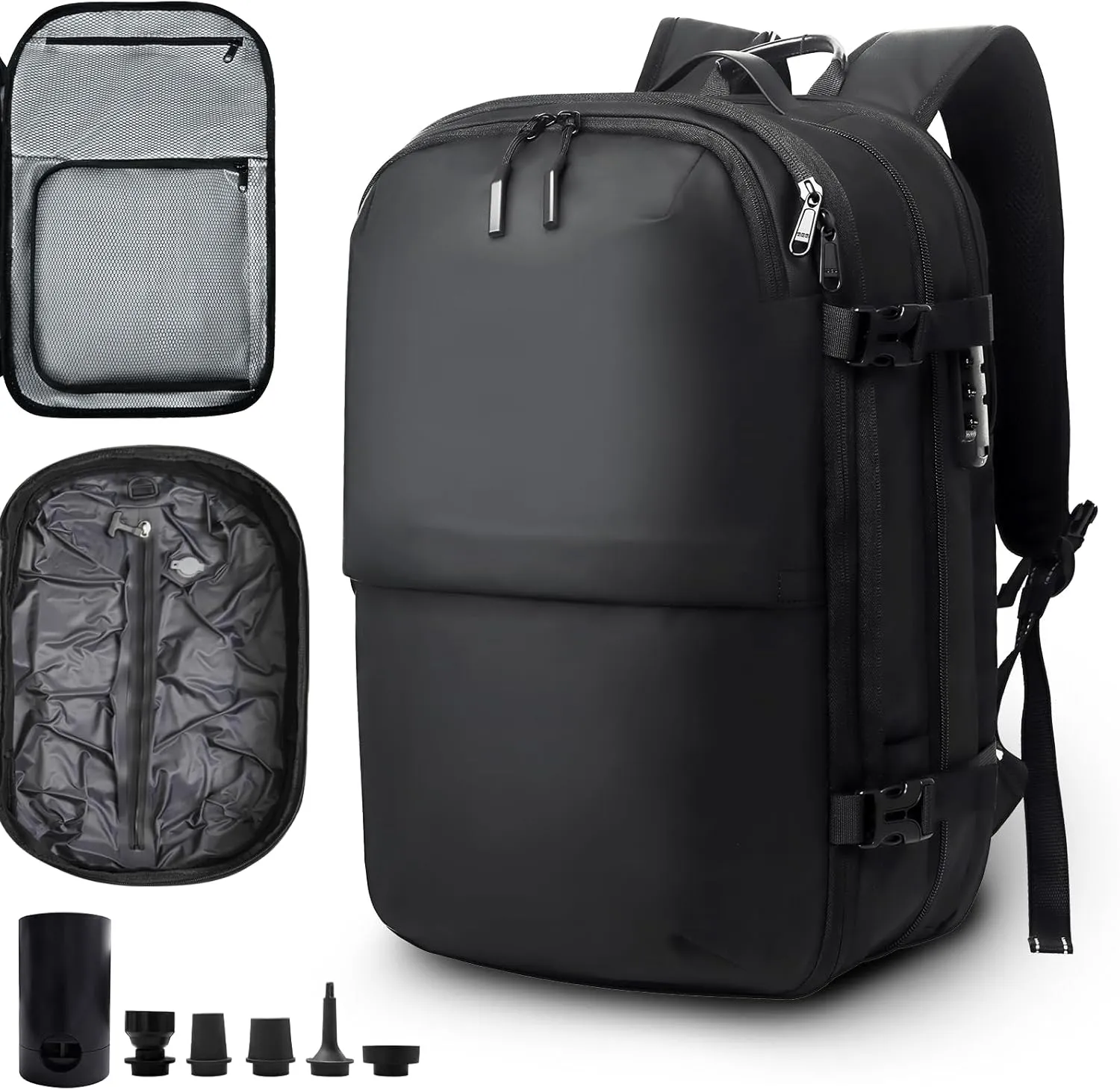 Vacuum Backpack Travel- 60L Expandable Air Vacuum Seal Backpack, Vacuum Compression Laptop Backpack Water Resistant TSA Lock (with Pump)