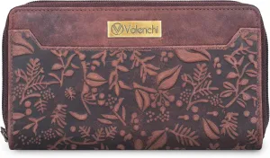 VALENCHI Leather Wallet For Women RFID Blocking Slim Minimalist Ladies Long Clutch Purse Organizer Credit Card Holder Slots with Zipper Pocket (Vintage Brown Flower)