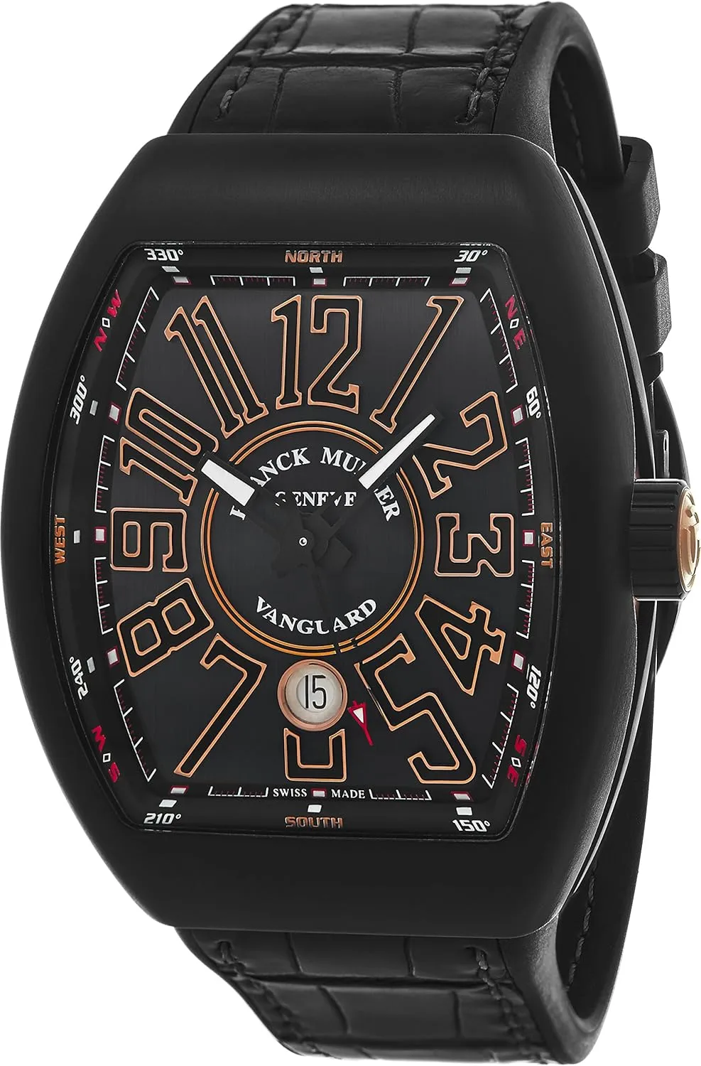 Vanguard Mens Automatic Date Black Titanium Face Black Rubber Strap Watch V 45 SC DT TT NR BR.SN