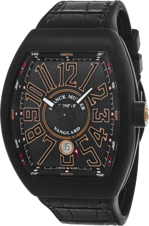 Vanguard Mens Automatic Date Black Titanium Face Black Rubber Strap Watch V 45 SC DT TT NR BR.SN
