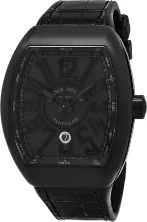 Vanguard Mens Black Face Automatic Date Black Rubber Strap Swiss Watch V 45 SC DFTT NR BR NR
