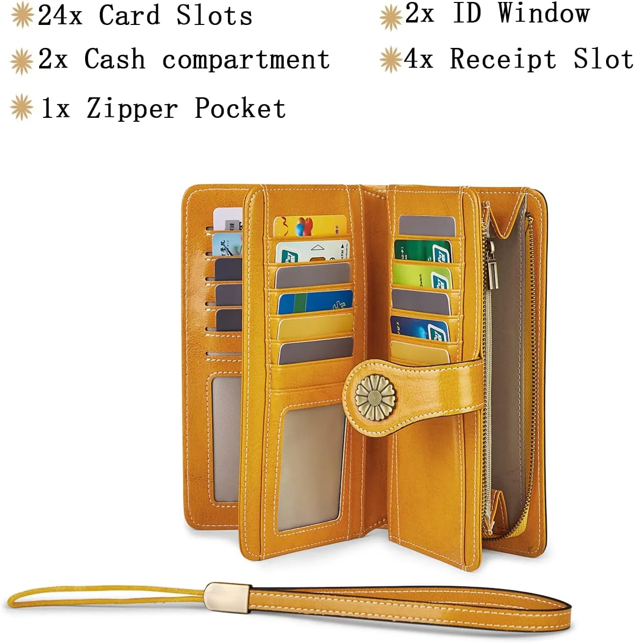 VANNANBA Womens Wallet Long Large RFID Oil-waxed Leather Clutch Wallet Wristlet Organized Purse