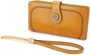 VANNANBA Womens Wallet Long Large RFID Oil-waxed Leather Clutch Wallet Wristlet Organized Purse