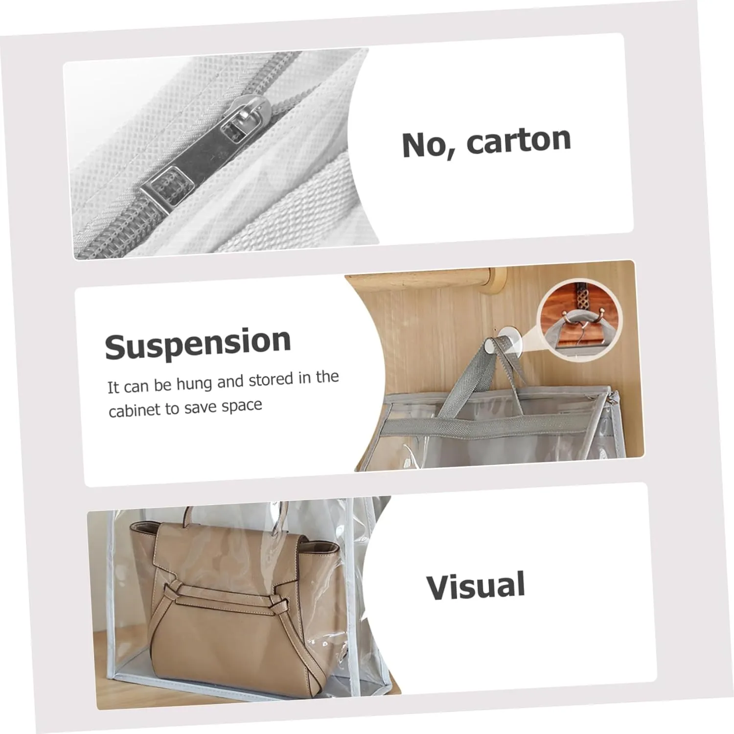 VANZACK Transparent Dust Cover Storage Bag for Handbags Organizer Pouch Moisture and Breathable for Travel and Business Trips Space Saving Design