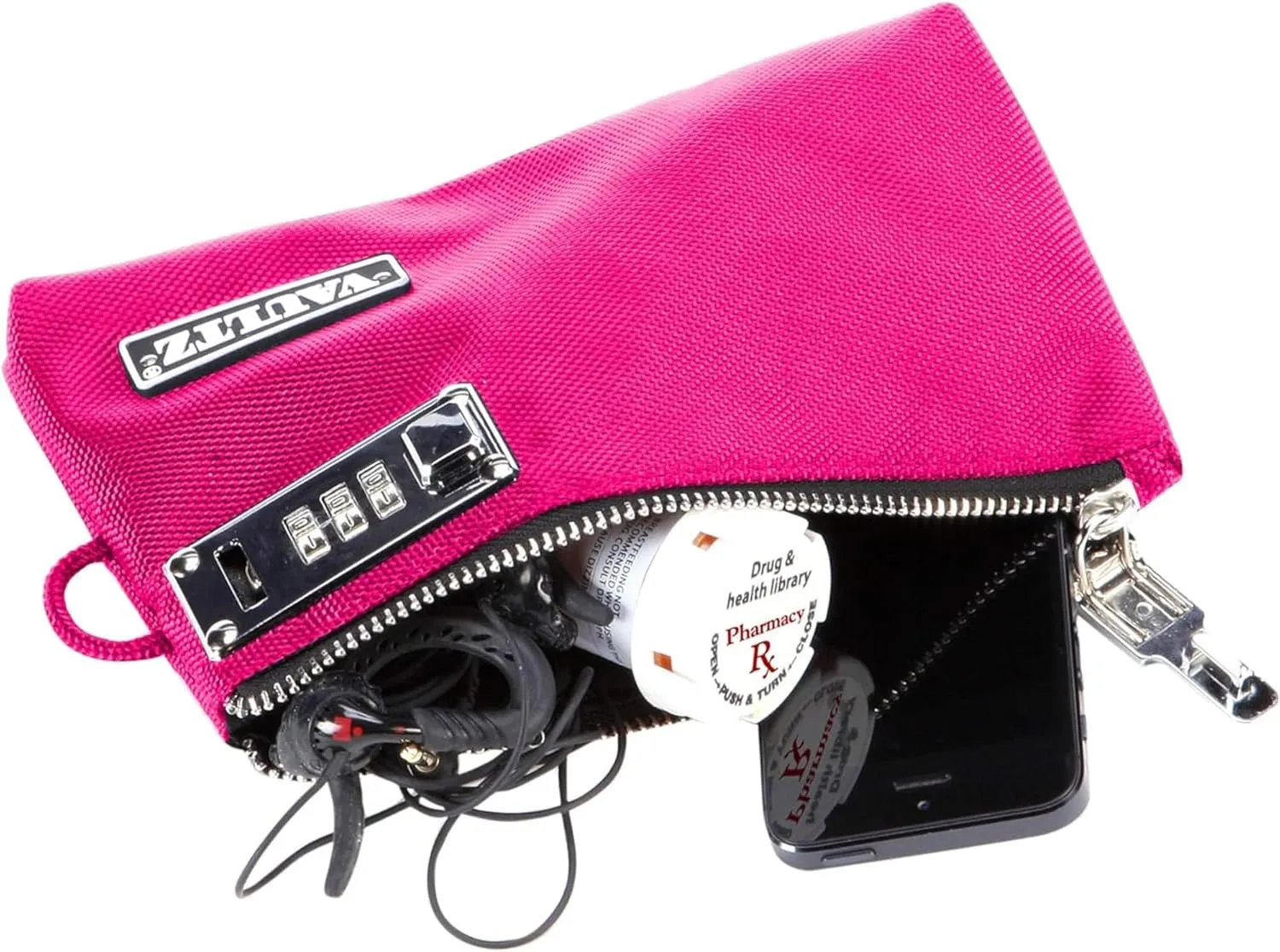 Vaultz Money Bag with Lock - 7 x 10 Inches, Men & Women's Locking Accessories Pouch for Cash, Bank Deposits, Wallet, Medicine, Phone and Credit Cards - Pink