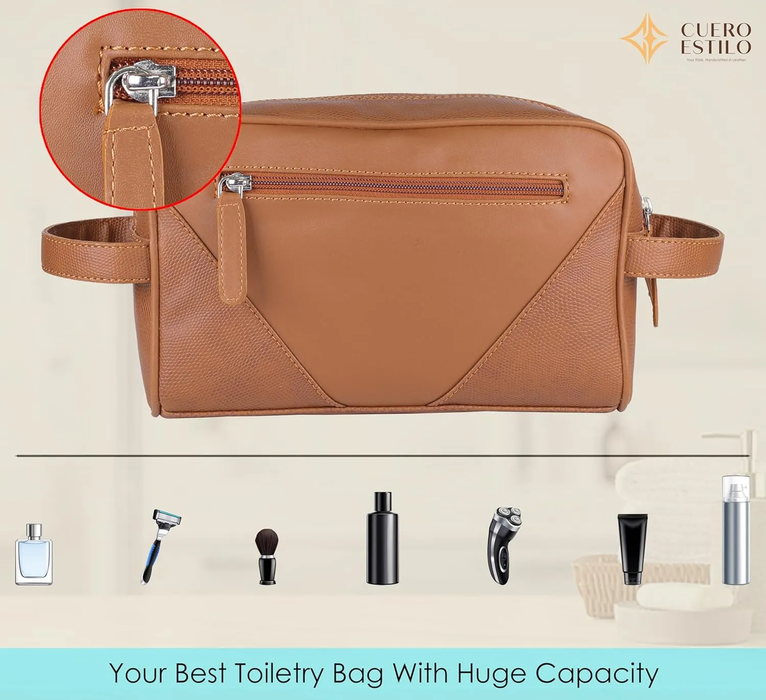 Vegan Leather Travel Organizer – Stylish & Water-Resistant, Dual Zipper Compartments, Multiple Pockets.