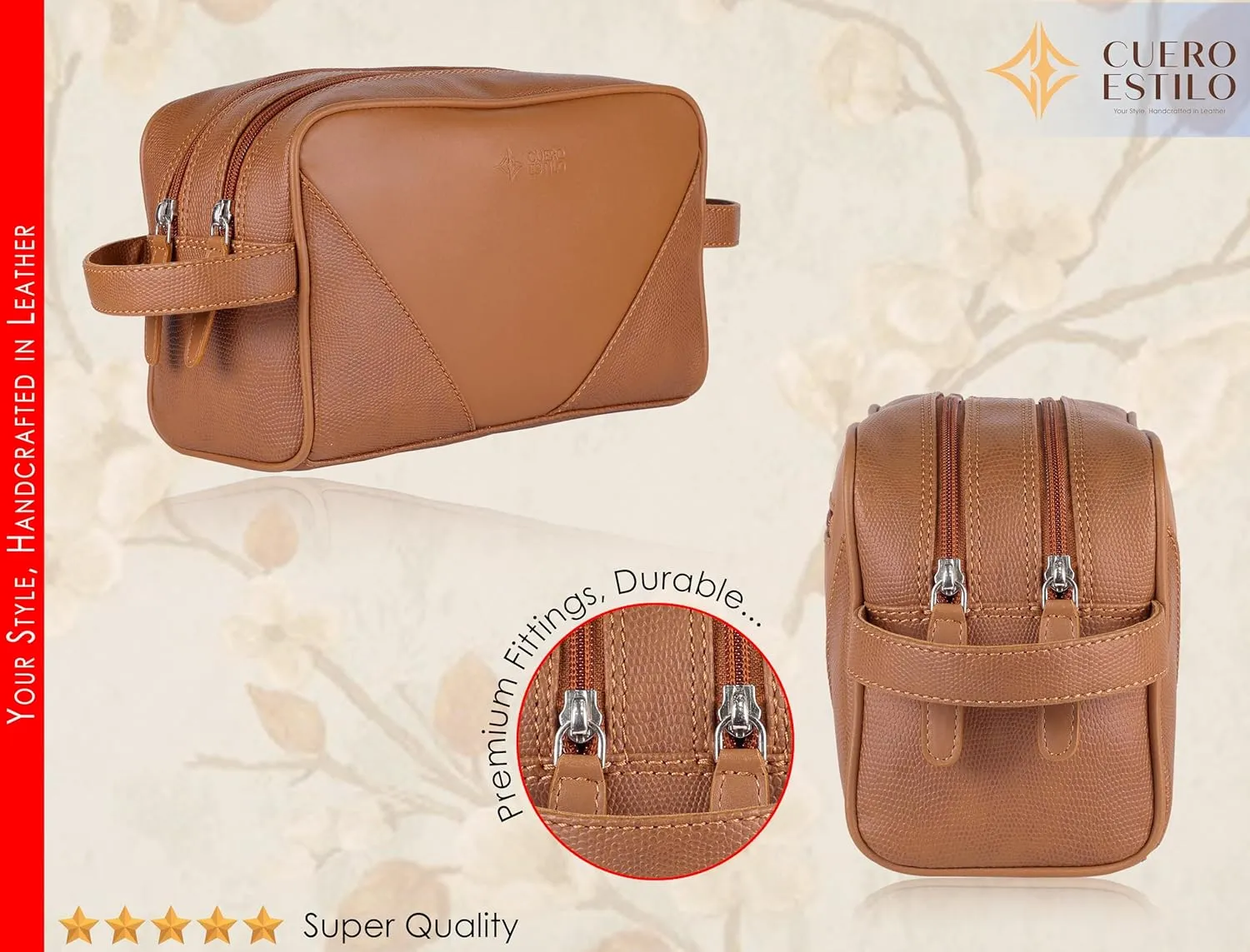 Vegan Leather Travel Organizer – Stylish & Water-Resistant, Dual Zipper Compartments, Multiple Pockets.