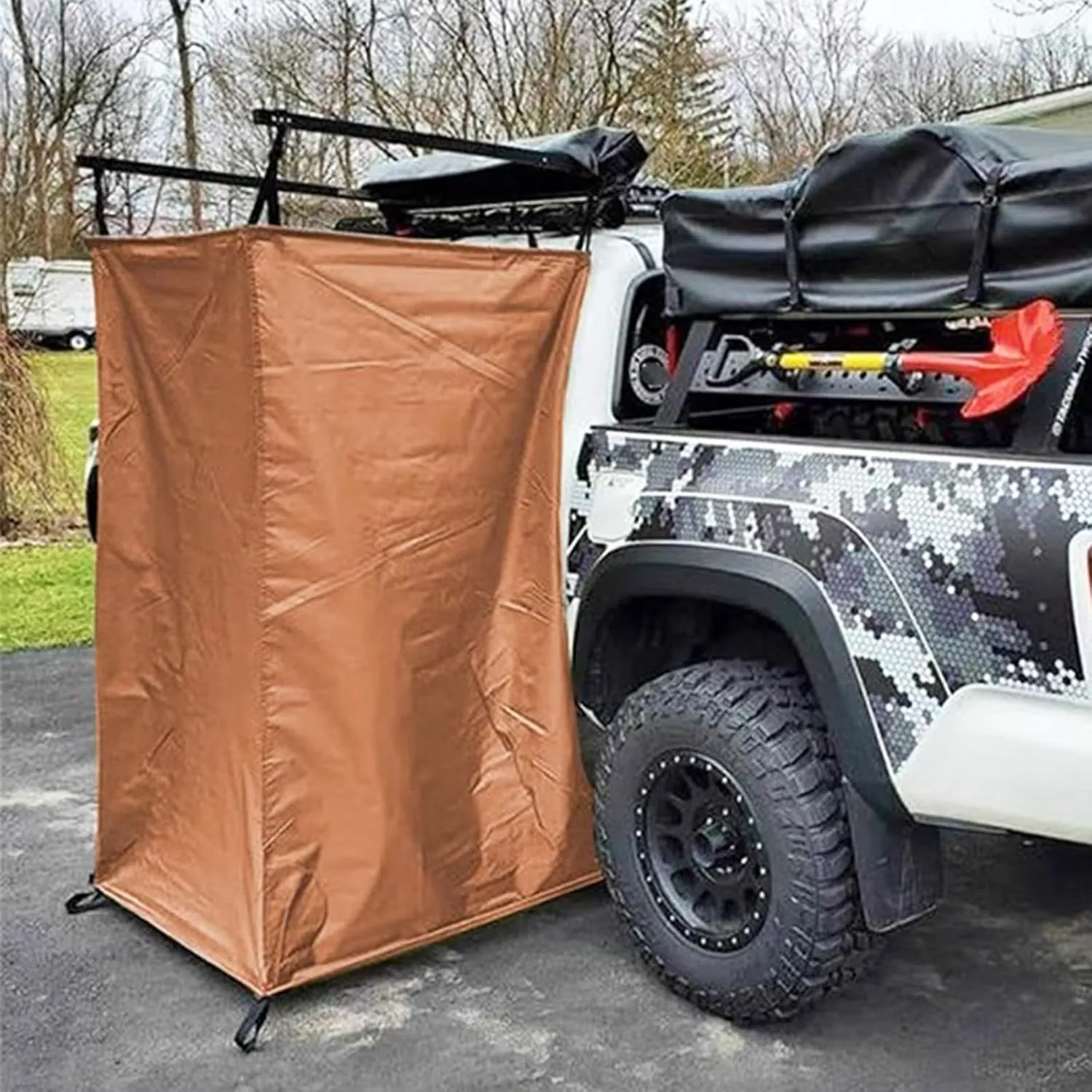 Vehicle Awning Shower Room with LED Light, Outdoor Portable Instant Changing Room, Car Side Shower Tents - SUV Truck Bathroom Tent (Khaki 1)