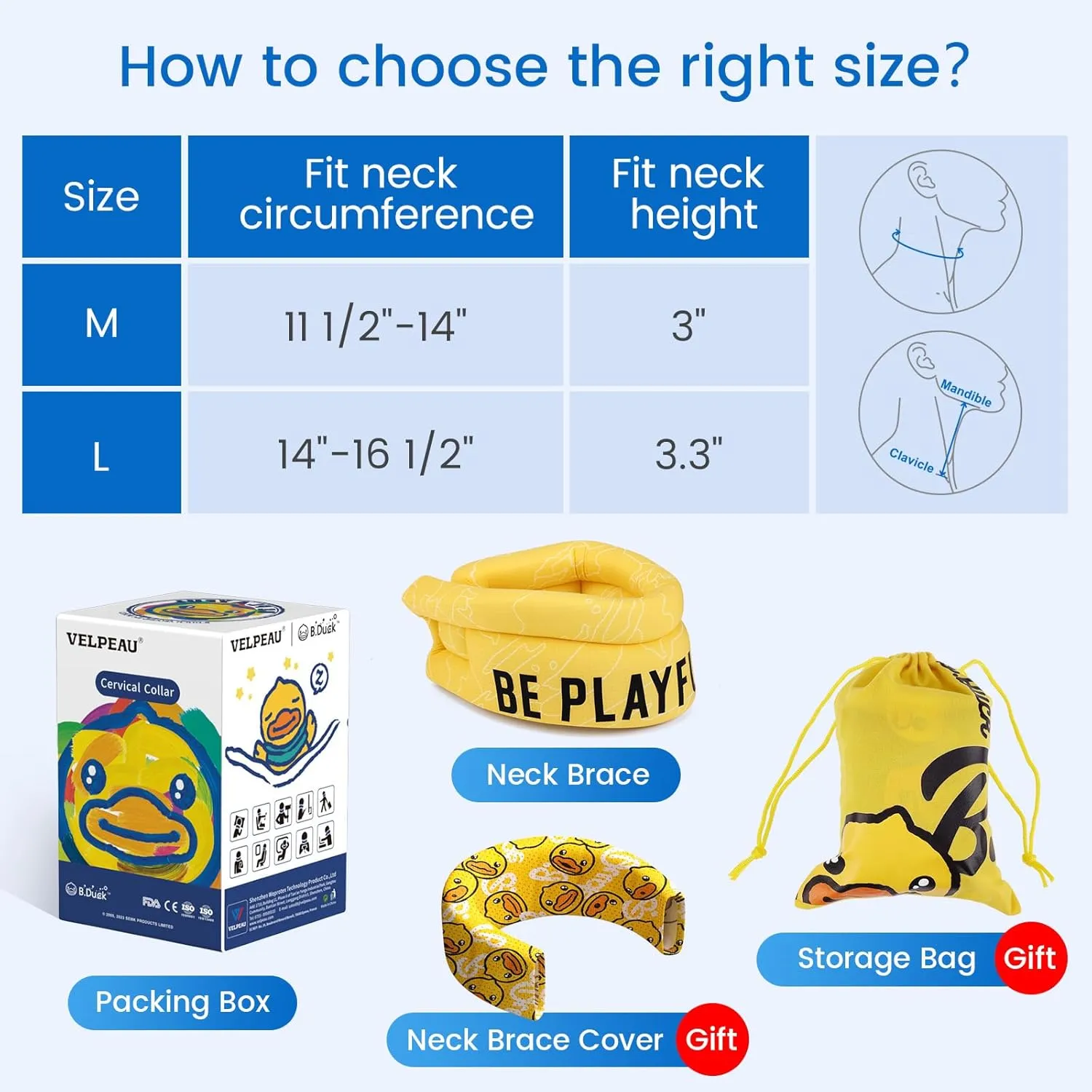 Velpeau Fashion Neck Brace for Sleeping -Soft Cervical Collar for Snooze, Anti Snoring, Sleep Apnea, Foam Wraps Keep Vertebrae Stable Relief Pain and Support for Women & Men (Yellow, L: 14-16.5 inch)