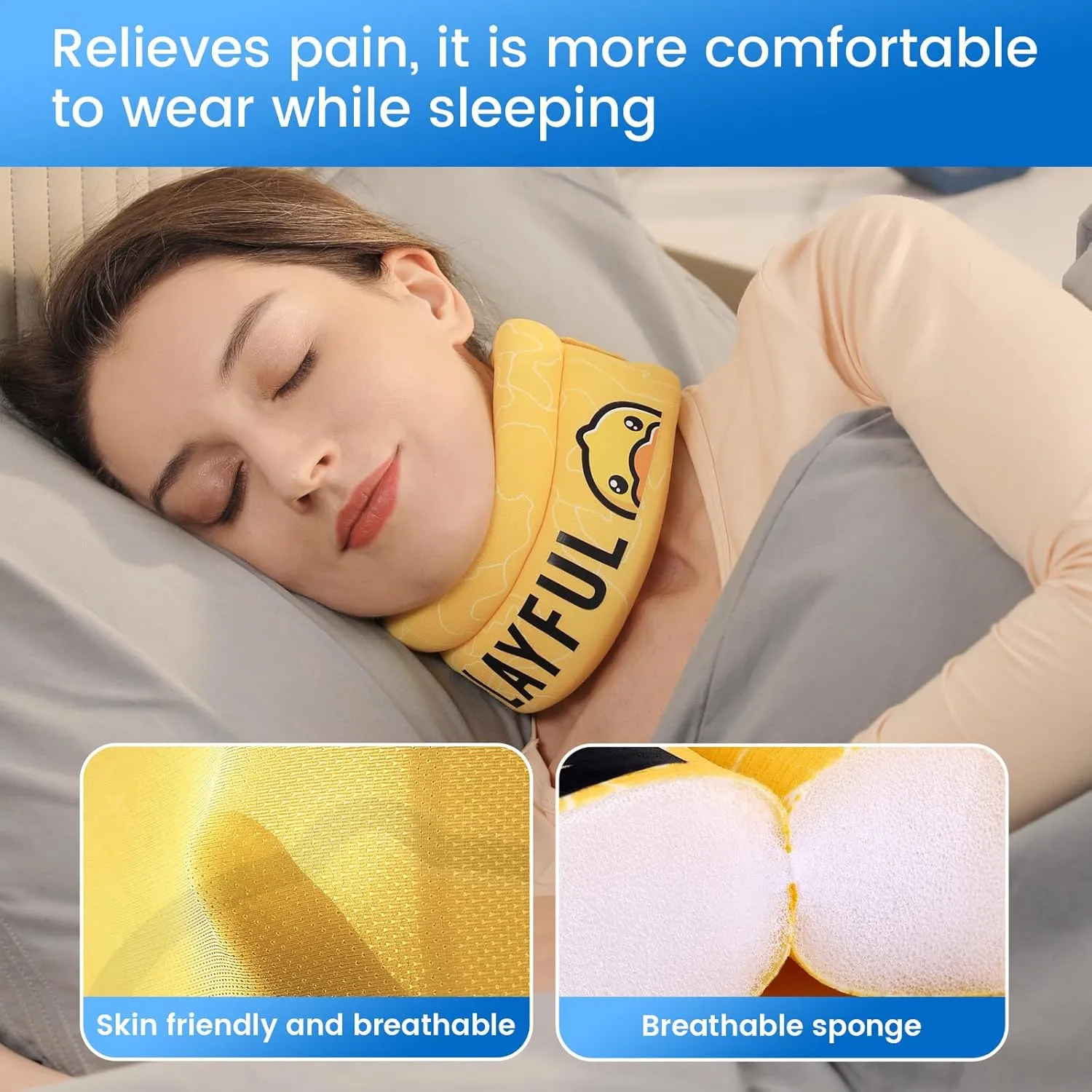 Velpeau Fashion Neck Brace for Sleeping -Soft Cervical Collar for Snooze, Anti Snoring, Sleep Apnea, Foam Wraps Keep Vertebrae Stable Relief Pain and Support for Women & Men (Yellow, L: 14-16.5 inch)