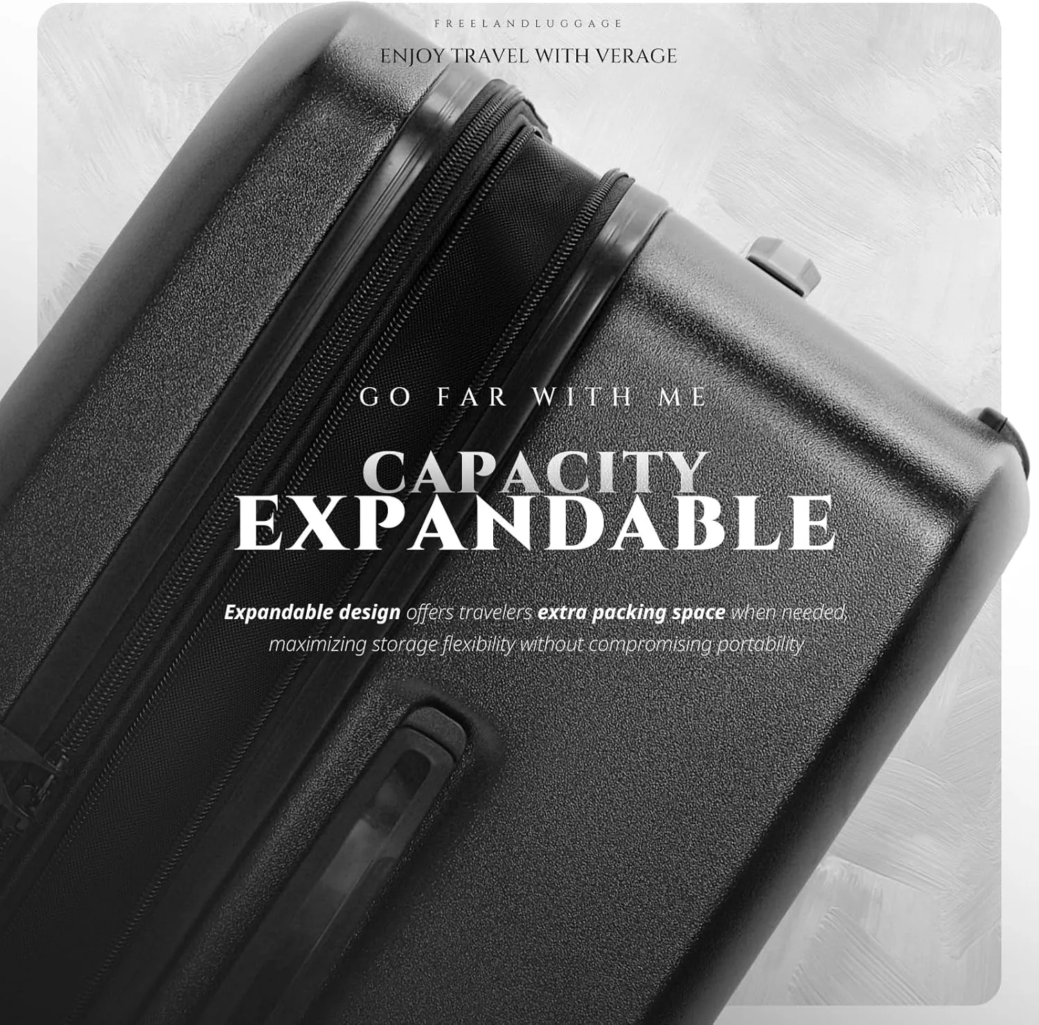 Verage Freeland Carry On Luggage with X-Large Spinner Wheels, Expandable Hardside Travel Luggage, Rolling Suitcase TSA Approved (20-Inch, Black)