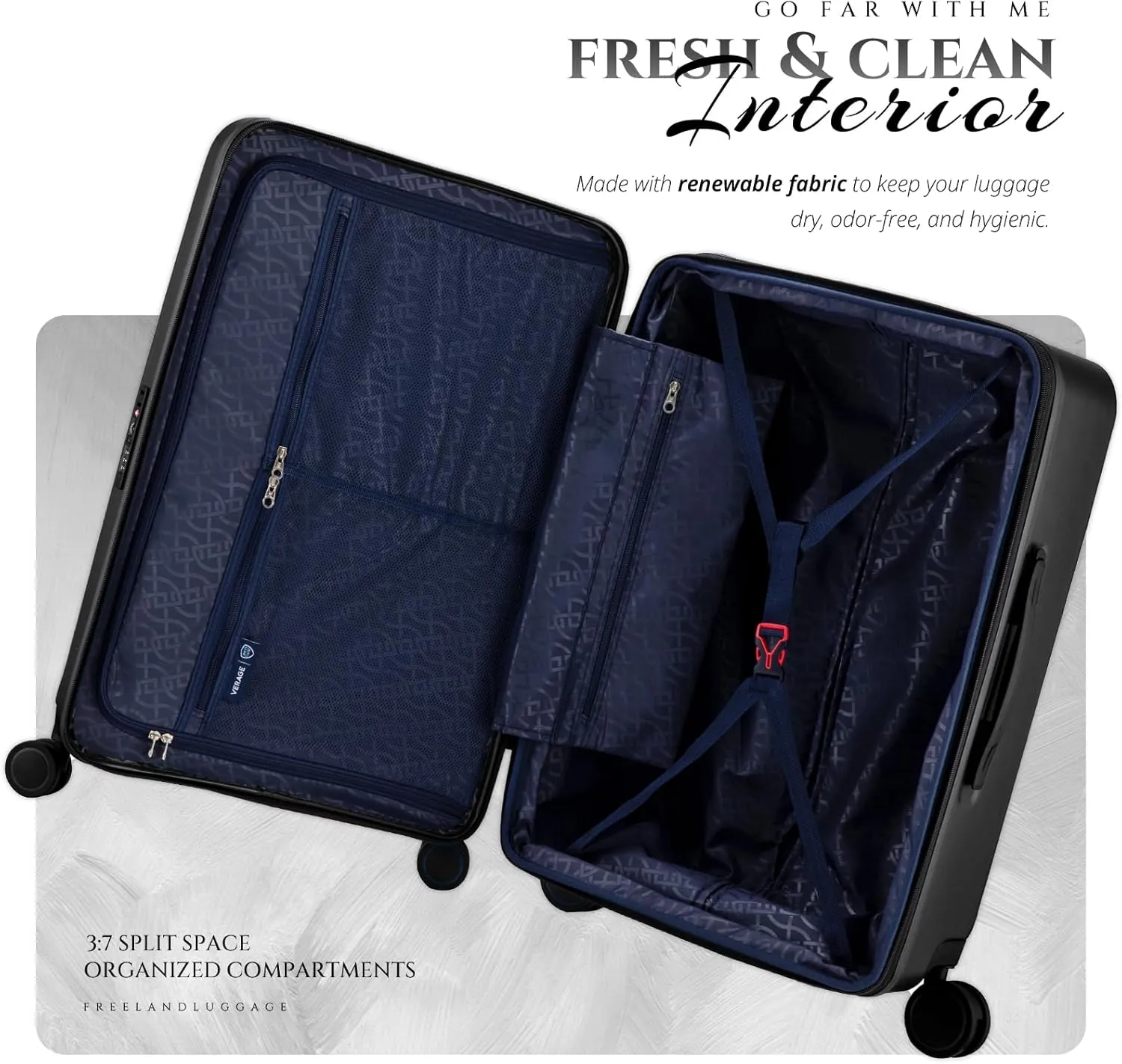 Verage Freeland Carry On Luggage with X-Large Spinner Wheels, Expandable Hardside Travel Luggage, Rolling Suitcase TSA Approved (20-Inch, Black)