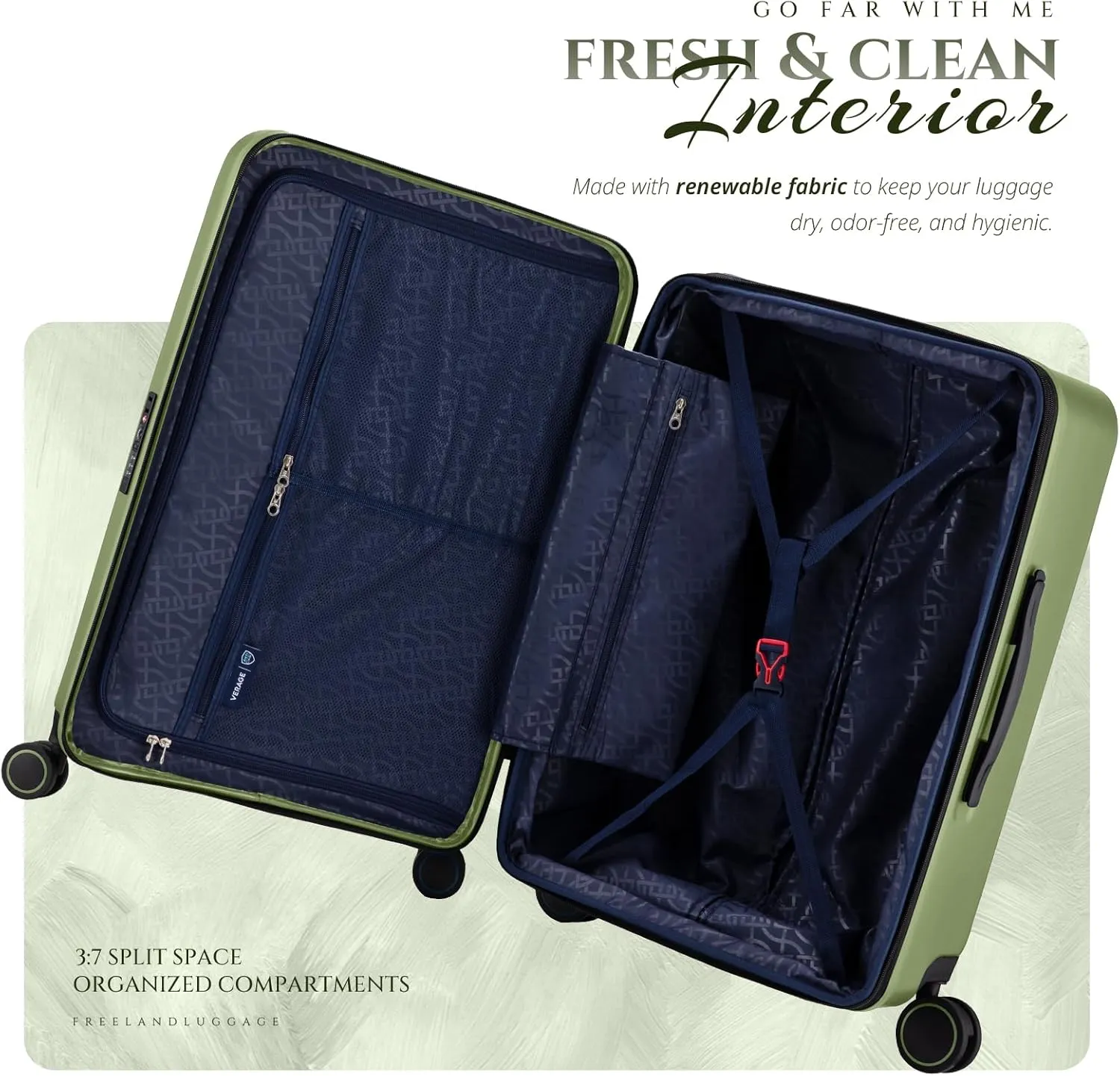 Verage Freeland Carry On Luggage with X-Large Spinner Wheels, Expandable Hardside Travel Luggage, Rolling Suitcase TSA Approved (20-Inch, Green)