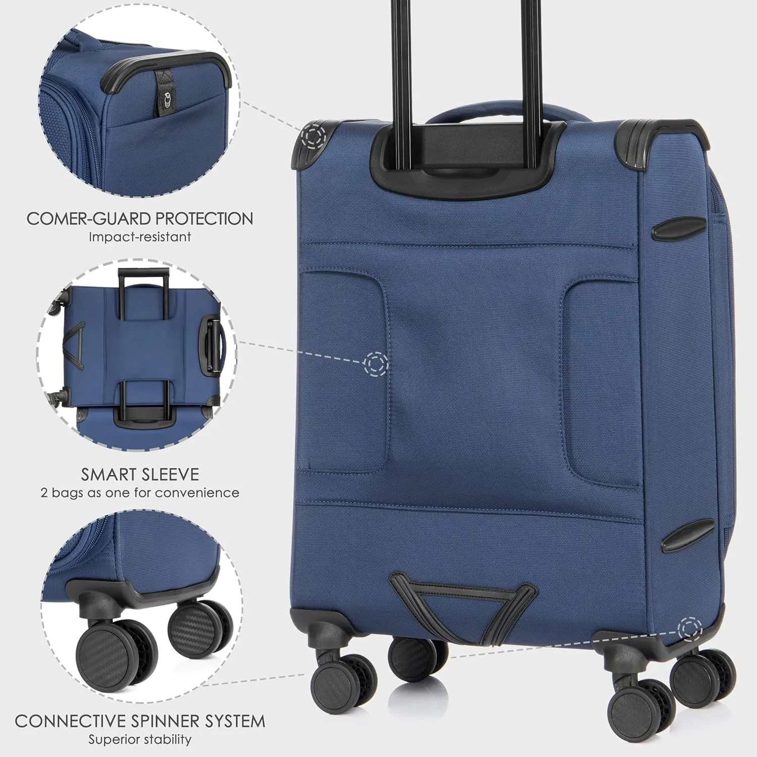 Verage Toledo Carry On Luggage Softside Expandable Suitcase with Spinner Wheel (20-Inch, Navy)
