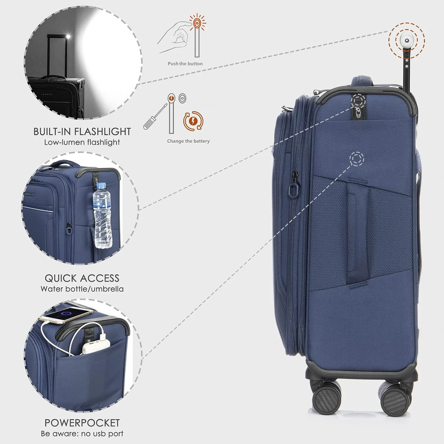 Verage Toledo Carry On Luggage Softside Expandable Suitcase with Spinner Wheel (20-Inch, Navy)