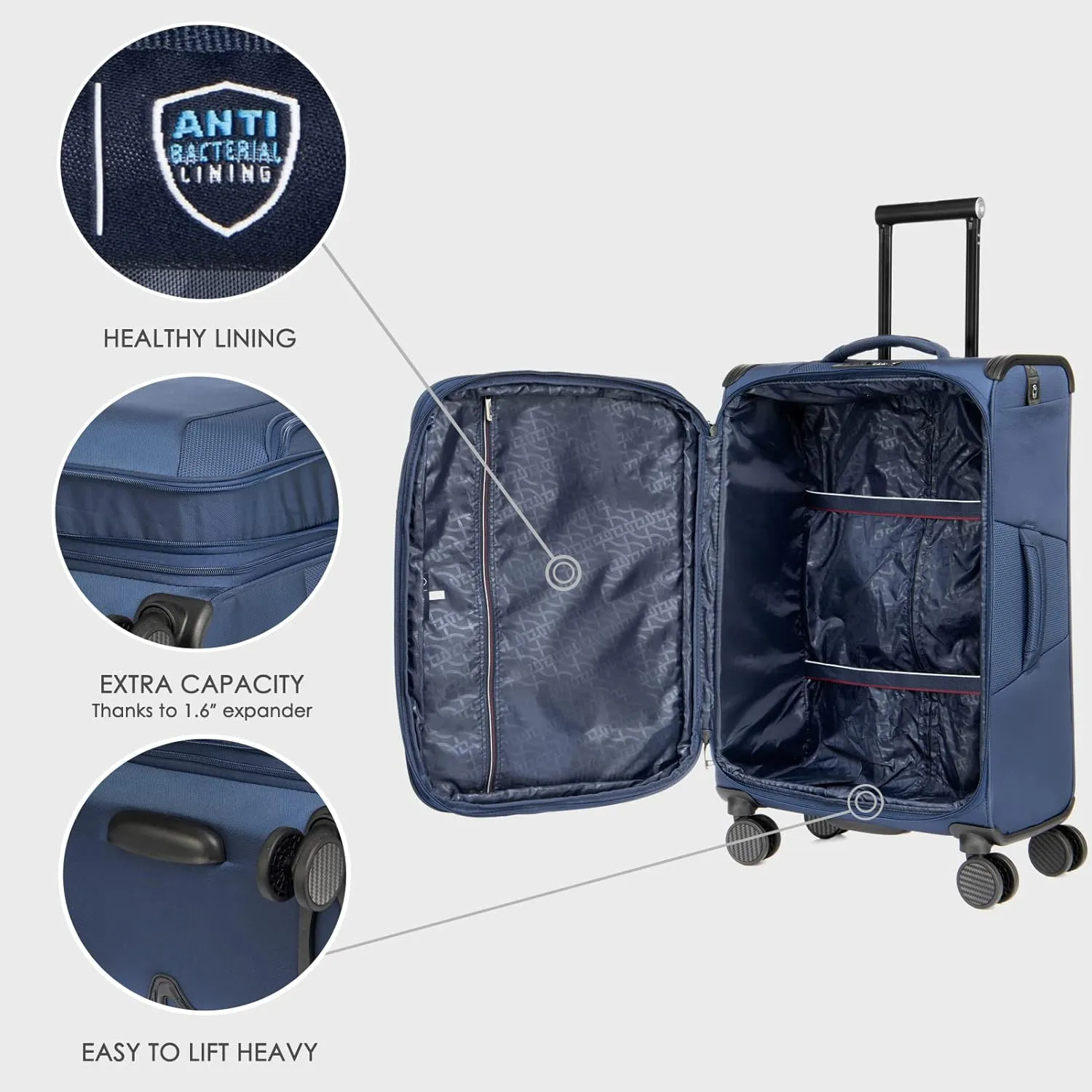 Verage Toledo Carry On Luggage Softside Expandable Suitcase with Spinner Wheel (20-Inch, Navy)
