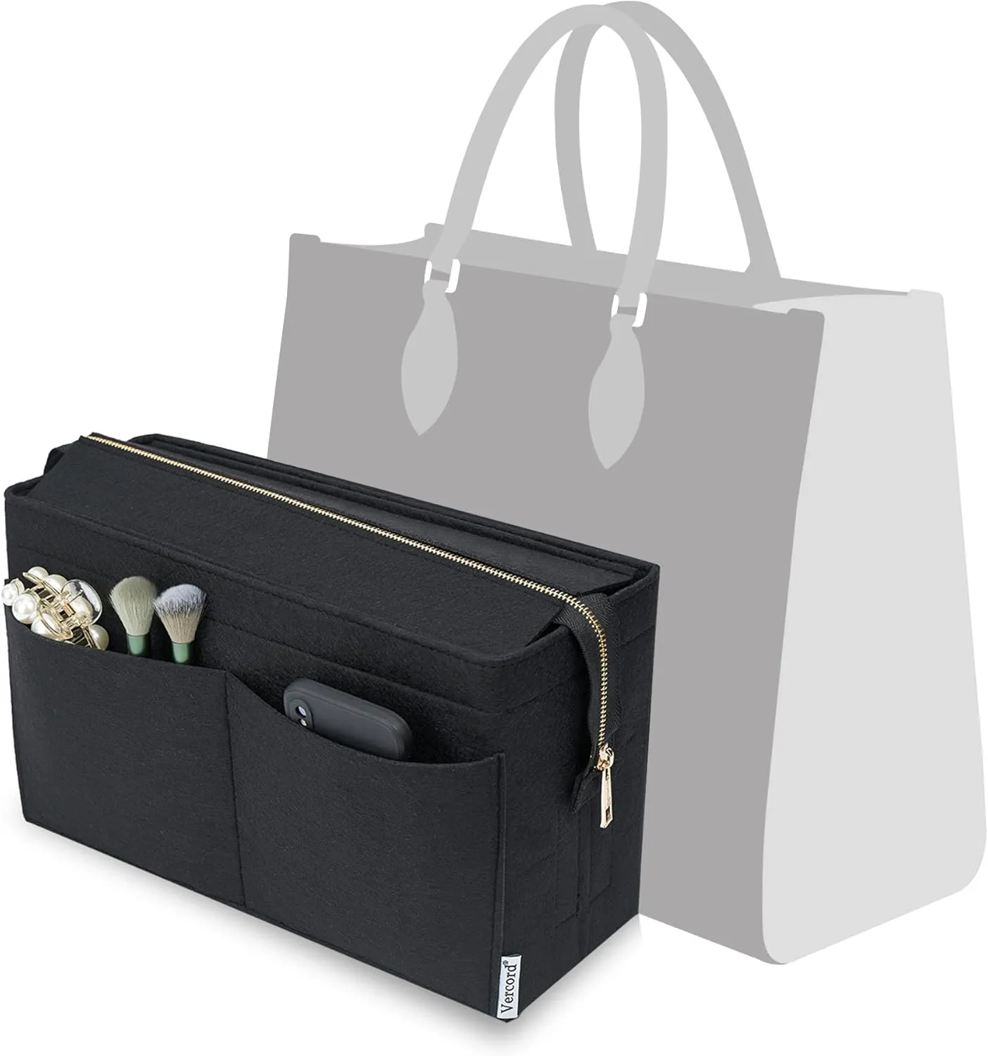 Vercord Felt Purse Organizer Insert Onthego 35 Handbag Tote Bag Organizer Bag in Bag with Removable Zipper