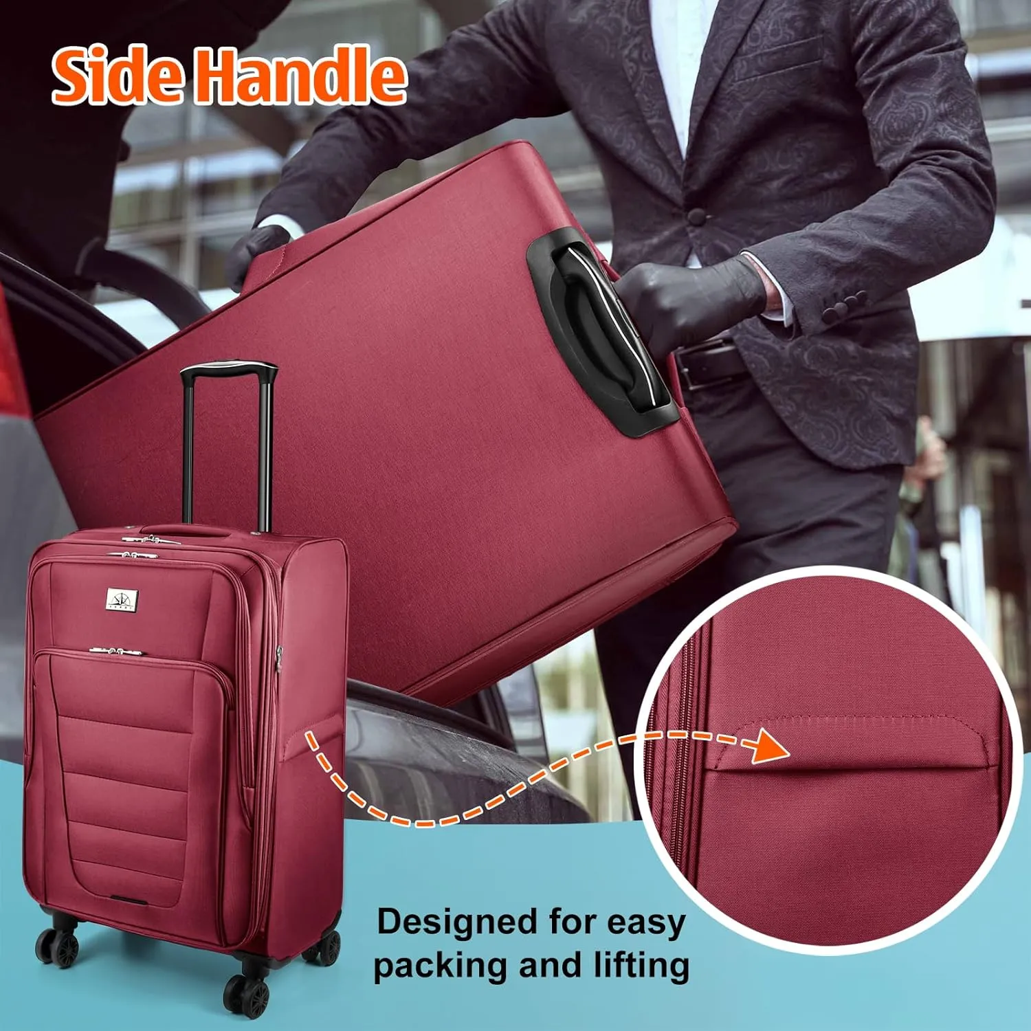 Verdi Softside Expandable 24 Inch Luggage with Spinner Wheels Lightweight Suitcase (Burgundy, Checked-Large 24-Inch)