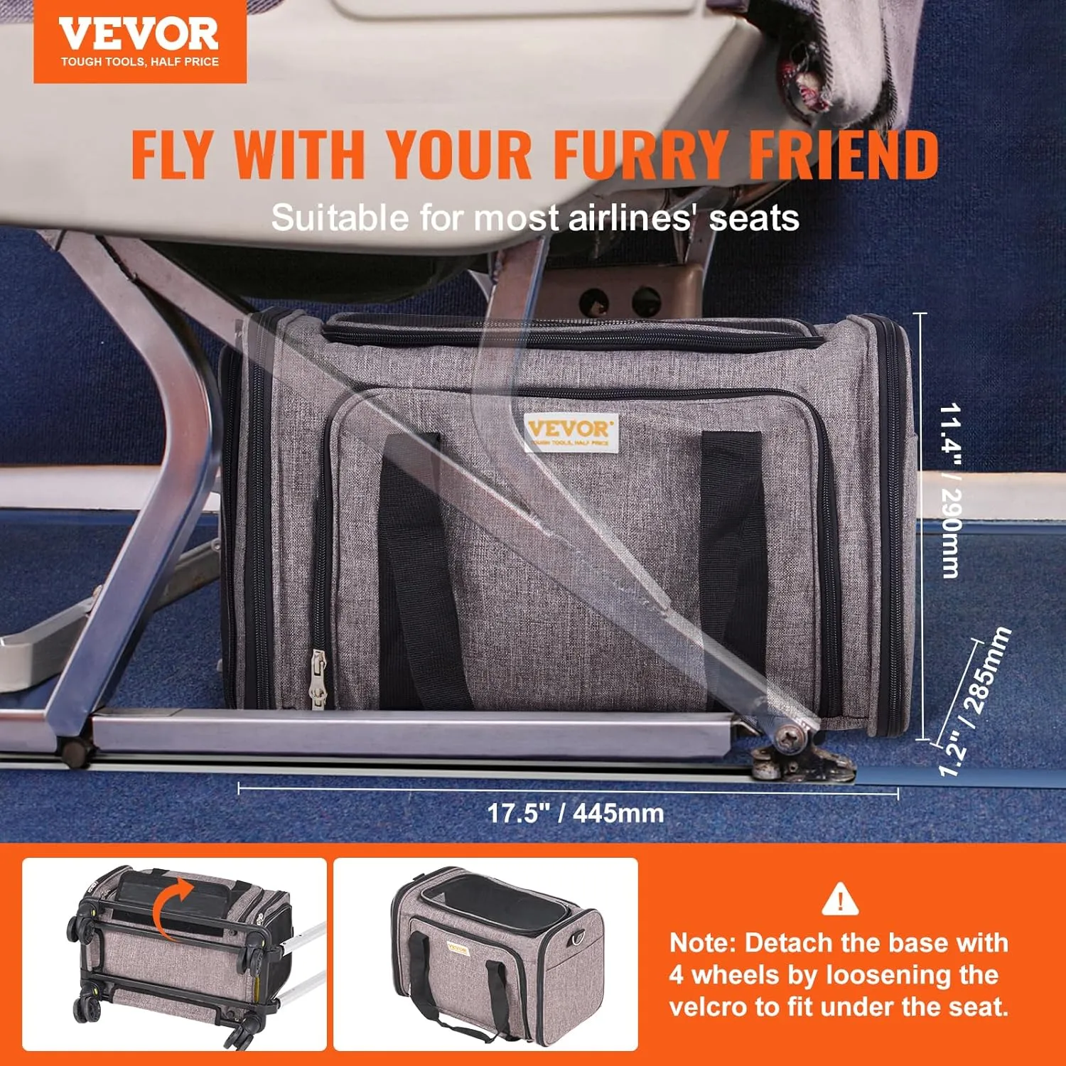 VEVOR Airline Approved Pet Carrier with Wheels, Expandable Rolling Cat Dog Carrier for Medium Dogs and Cats Under 25LBS, Pet Travel Carrier on Wheels with Upgraded Wheels and Telescopic Handle