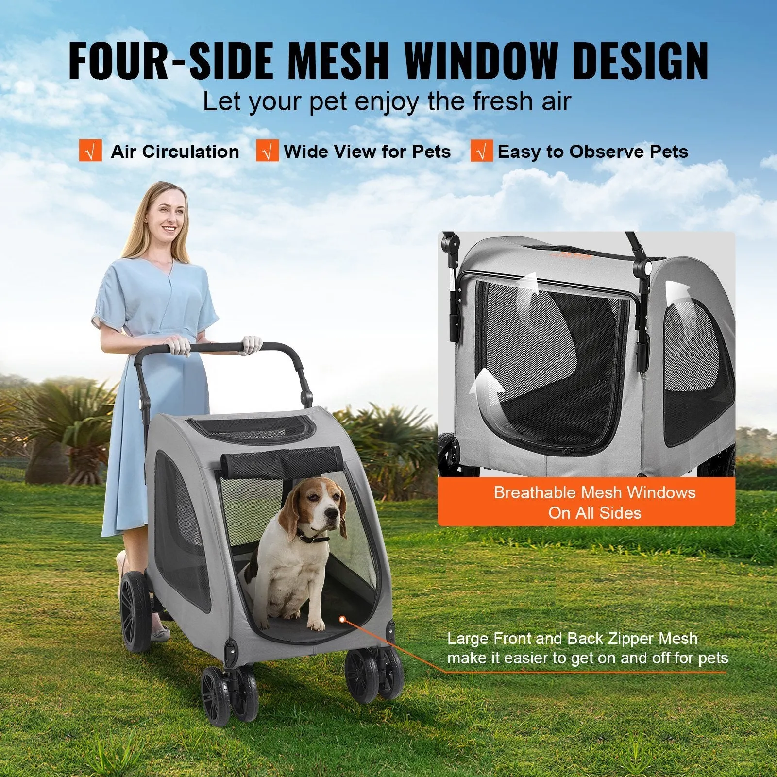 VEVOR Pet Stroller 4 Wheels Dog Stroller Rotate with Brakes