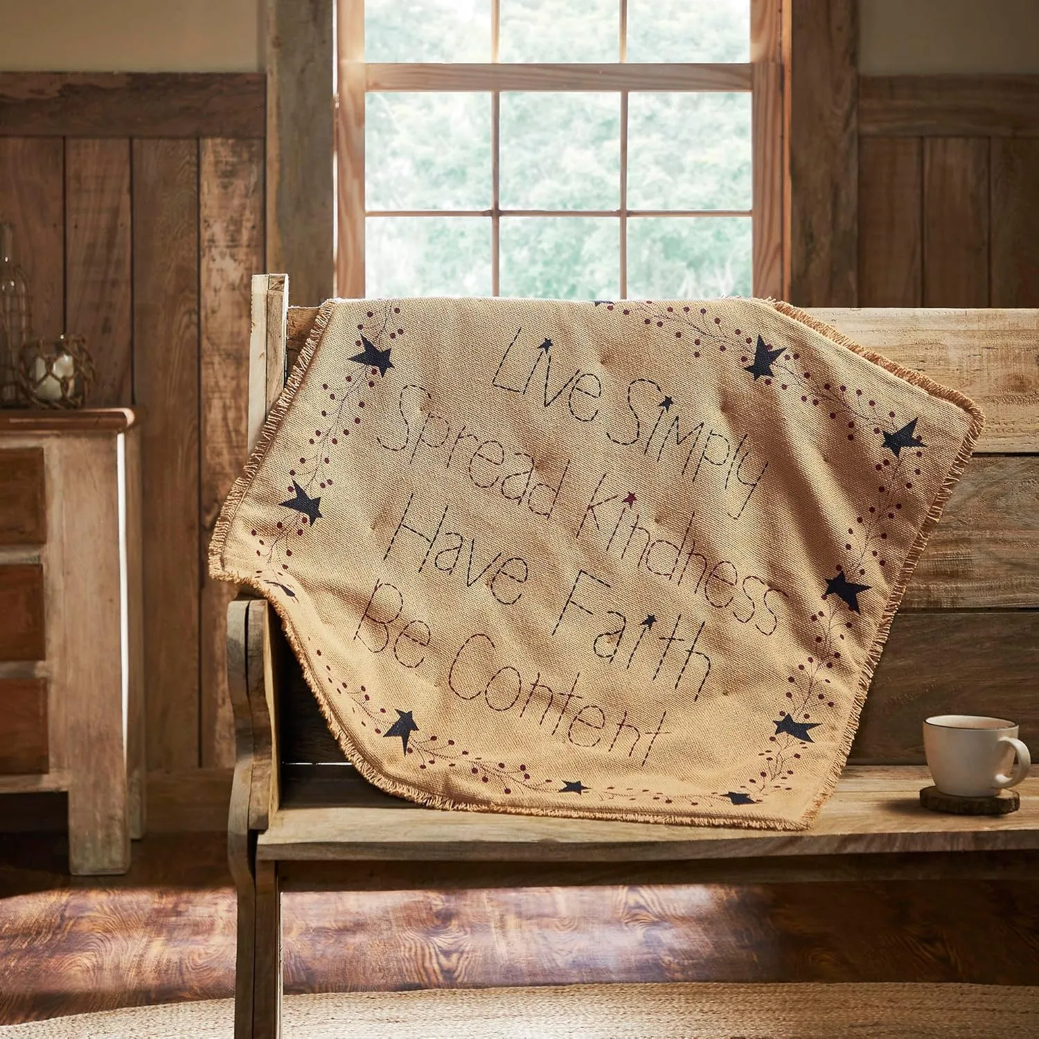 VHC Brands Pip Vinestar Burlap Lap Throw 32Wx32L, Bedroom and Living Room Decor, Blanket, Cotton, Pip Vinestar Collection, Square 32x32, Natural