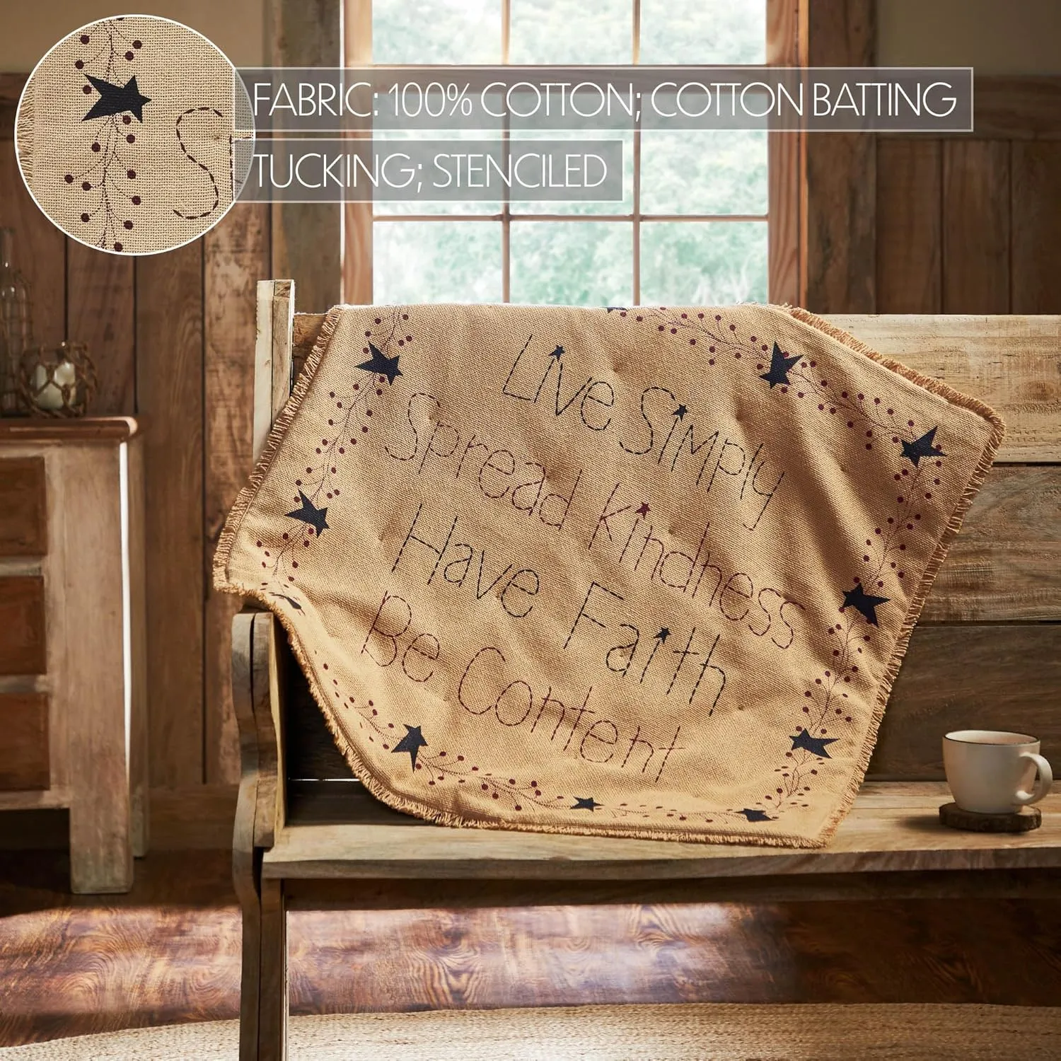 VHC Brands Pip Vinestar Burlap Lap Throw 32Wx32L, Bedroom and Living Room Decor, Blanket, Cotton, Pip Vinestar Collection, Square 32x32, Natural
