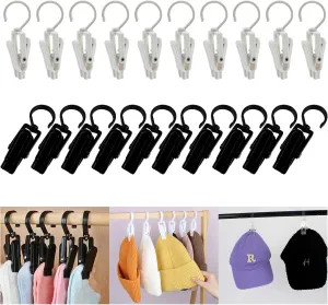 Vinbee 20 PCS Laundry Hooks with Clips Super Strong Plastic Home Travel Swivel Hanging Hanger Closet Organizer Clamps Socks Boot Bras Towels for Bathroom Wardrobe Kitchen - 4.3 Inches (Black White)