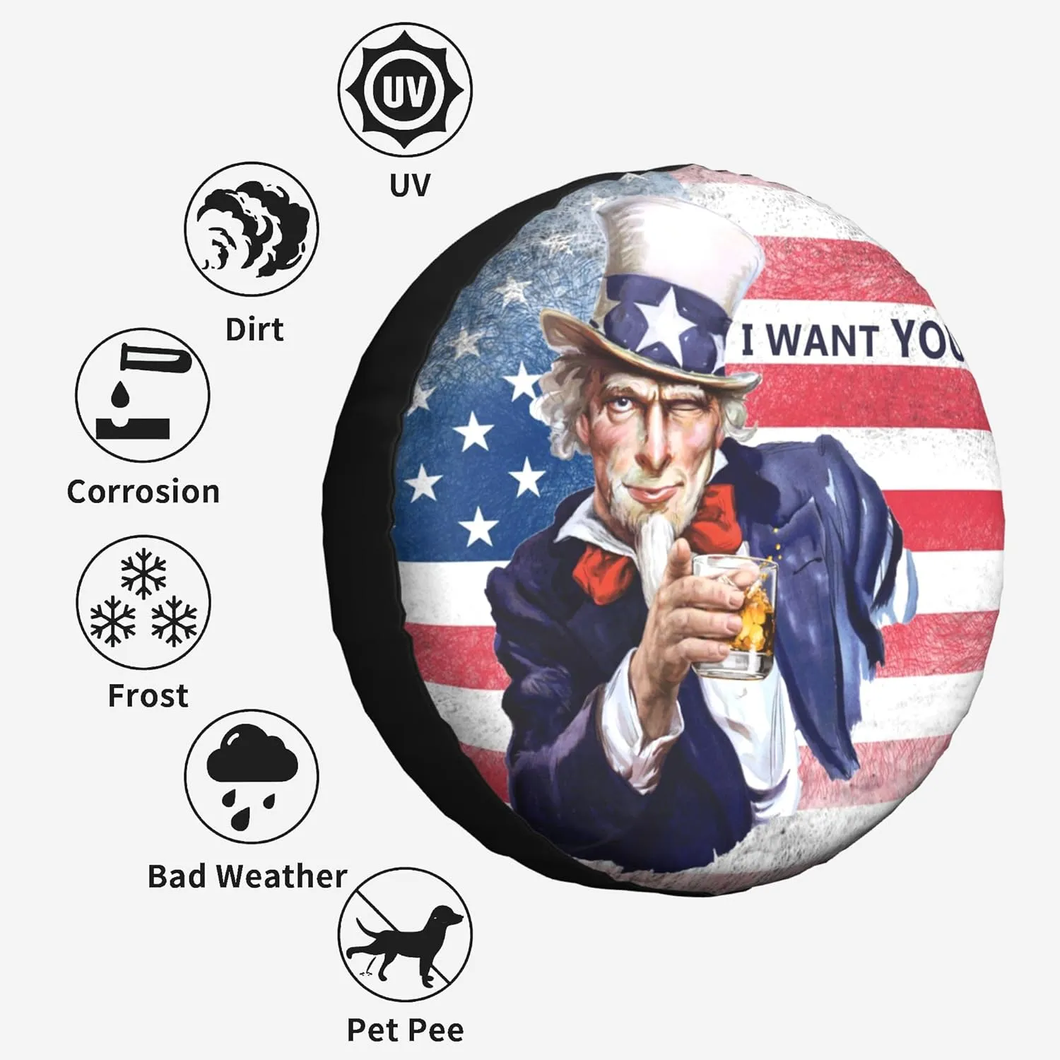 Vintage American Uncle Sam Flag Spare Tire Cover, Wheel Protection Device 14-17 Inches, with Waterproof Dust-Proof UV Sun Wheel Tire Cover Suitable for SUV, RVs, Travel Trailers, Trucks (LTTSM-15)
