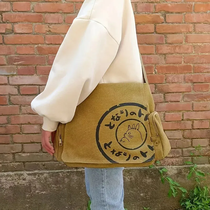 Vintage Cartoon Canvas Messenger Bag – Large Capacity Shoulder Tote for Women.100325.