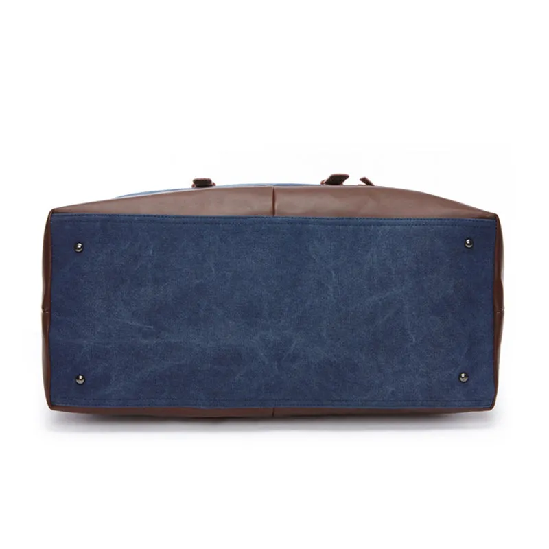Vintage Duffle Bag Travel Tote Canvas PU Leather Carry On Weekender Overnight Bag