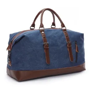 Vintage Duffle Bag Travel Tote Canvas PU Leather Carry On Weekender Overnight Bag