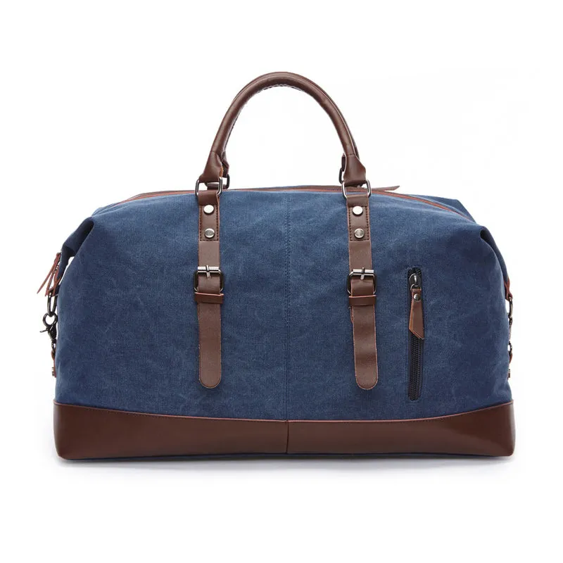 Vintage Duffle Bag Travel Tote Canvas PU Leather Carry On Weekender Overnight Bag