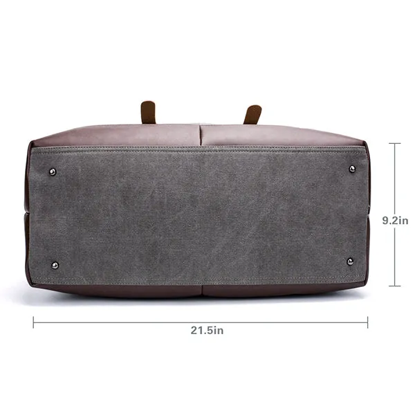 Vintage Duffle Bag Travel Tote Canvas PU Leather Carry On Weekender Overnight Bag