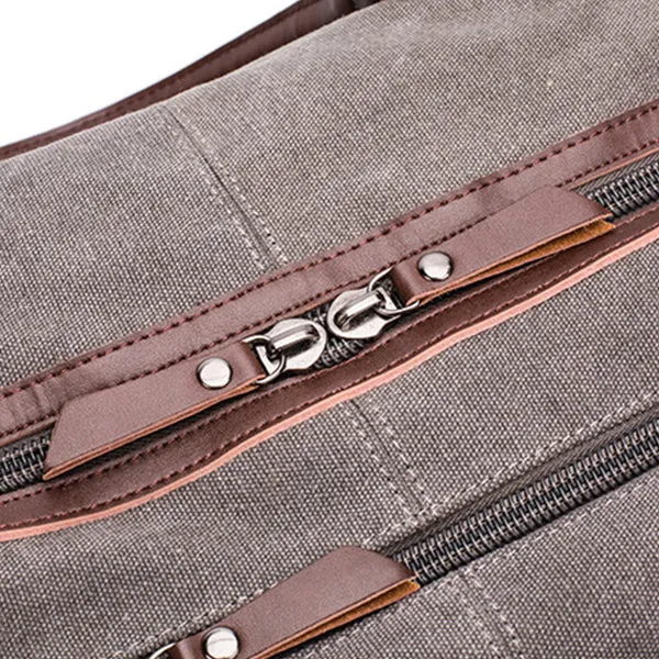 Vintage Duffle Bag Travel Tote Canvas PU Leather Carry On Weekender Overnight Bag