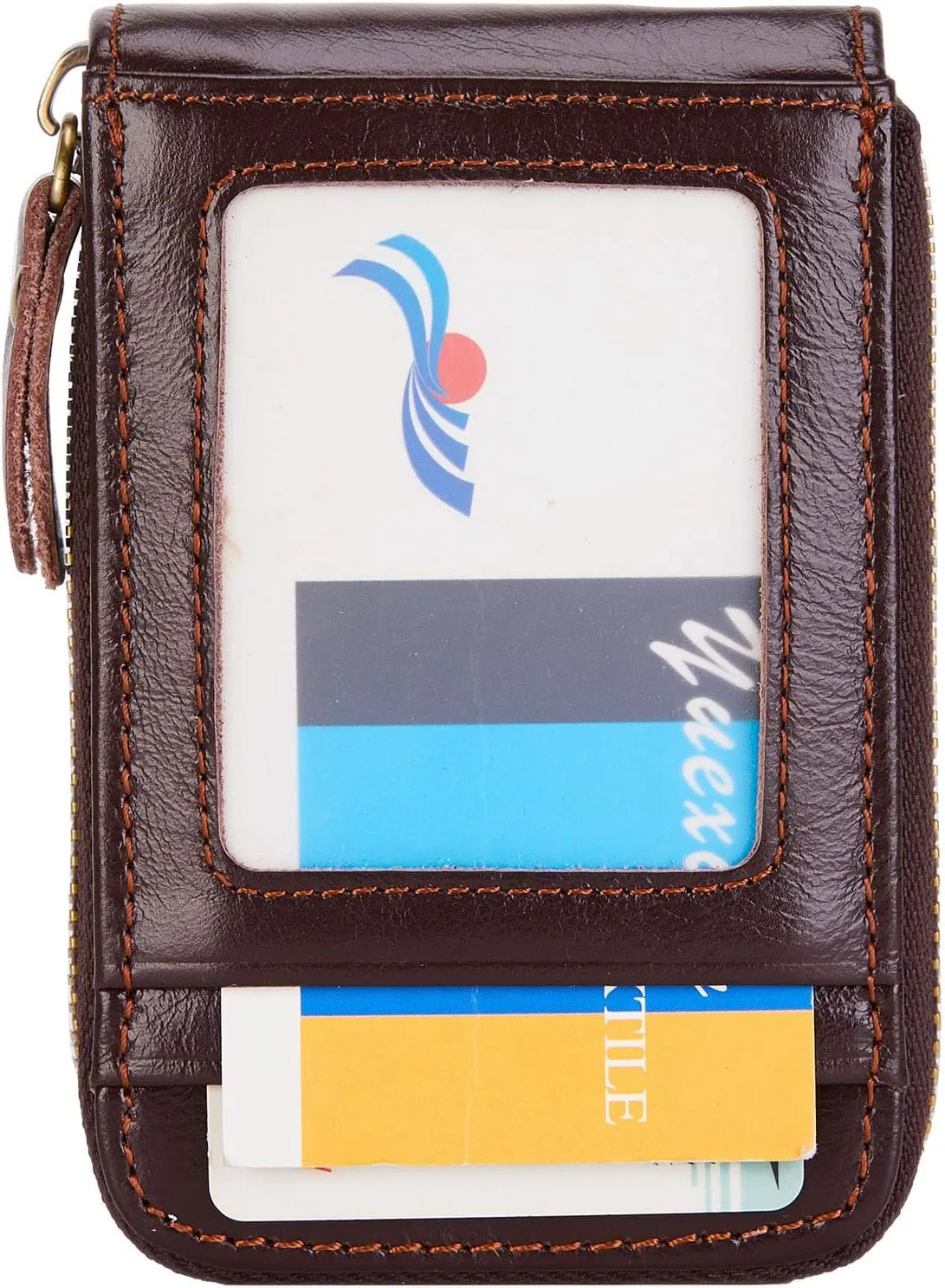 Vintage Full Top Grain Leather Wallet RFID Blocking Multi Card Case with Zipper Pocket Card Holder for Men Women Gift Box