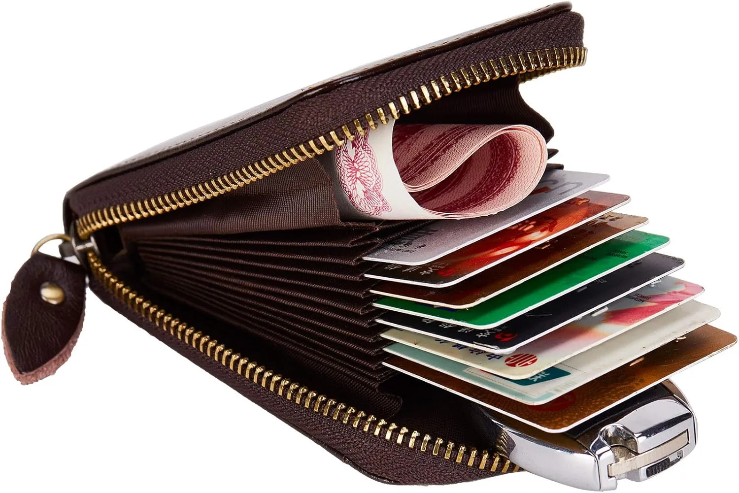 Vintage Full Top Grain Leather Wallet RFID Blocking Multi Card Case with Zipper Pocket Card Holder for Men Women Gift Box