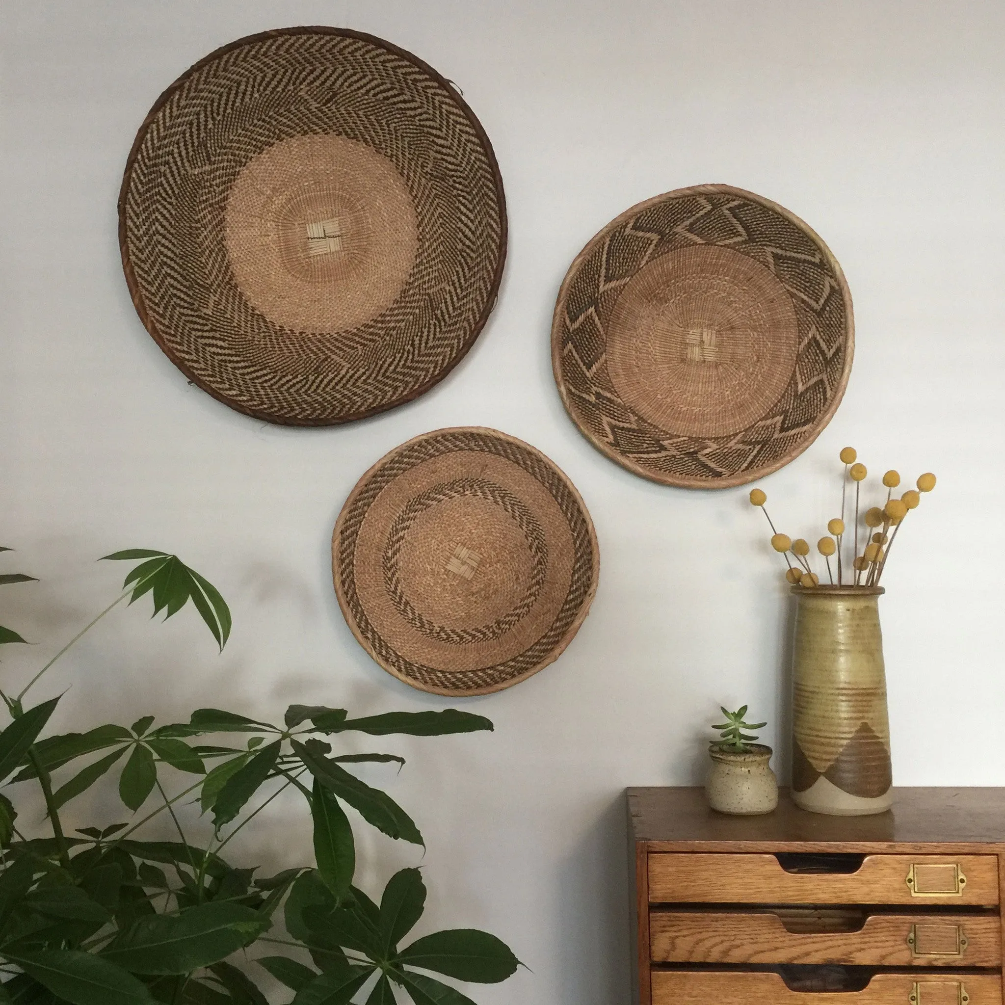 Vintage Handmade Ethnic African Basket / Natural Wall Art #9