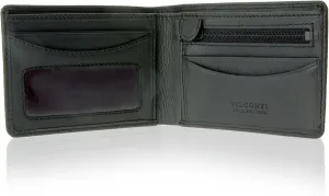 Visconti Thin RFID Multi Card Compact Leather Wallet (4 Cards   zipper   2 bills, Black)