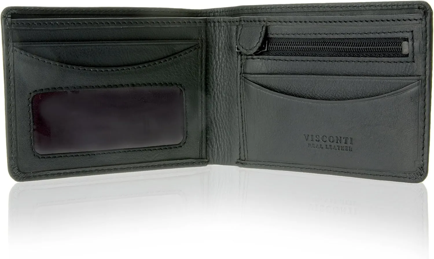 Visconti Thin RFID Multi Card Compact Leather Wallet (4 Cards   zipper   2 bills, Black)
