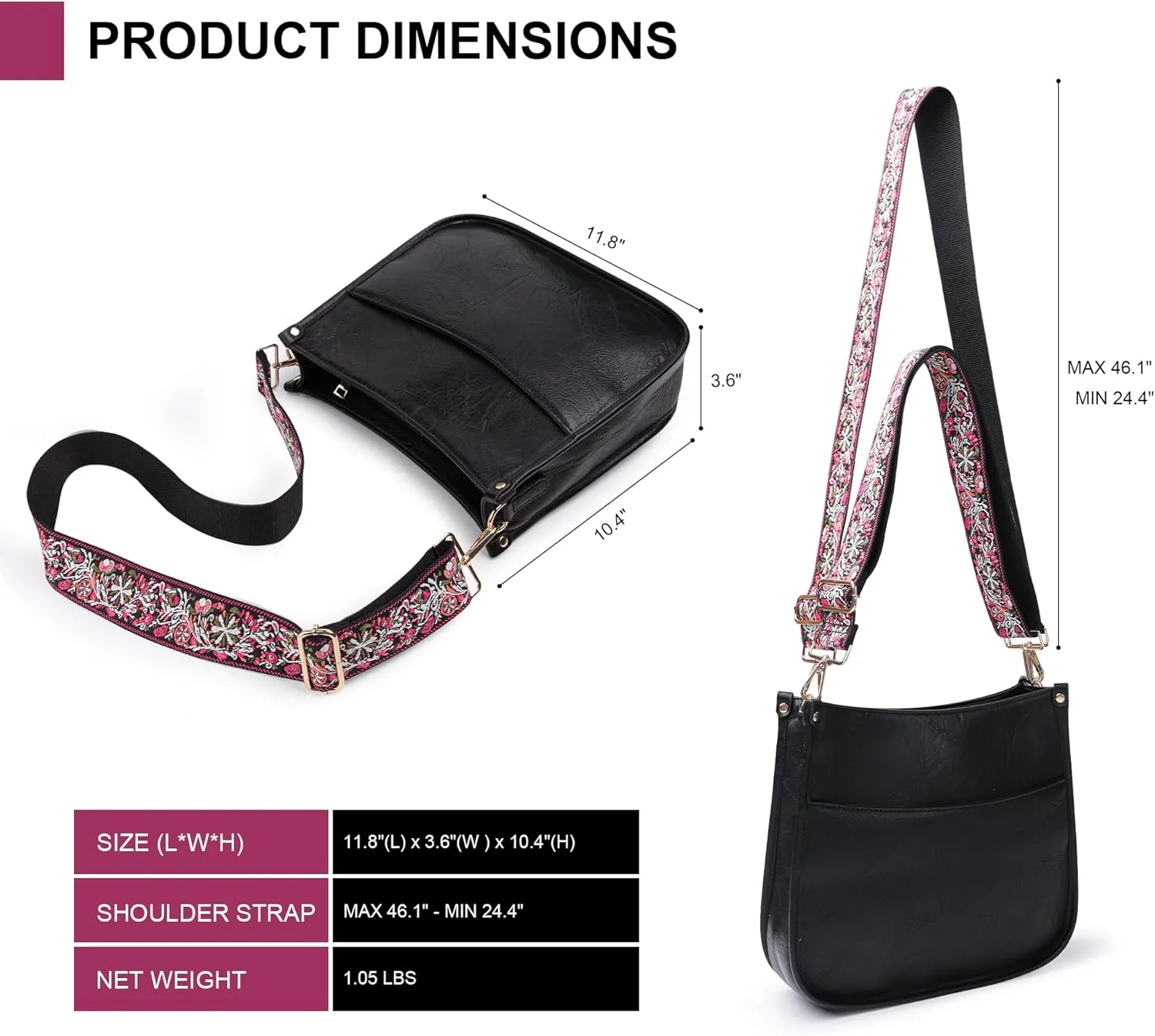 Viva Terry Vegan Leather Crossbody Fashion Shoulder Bag Purse with Adjustable Strap
