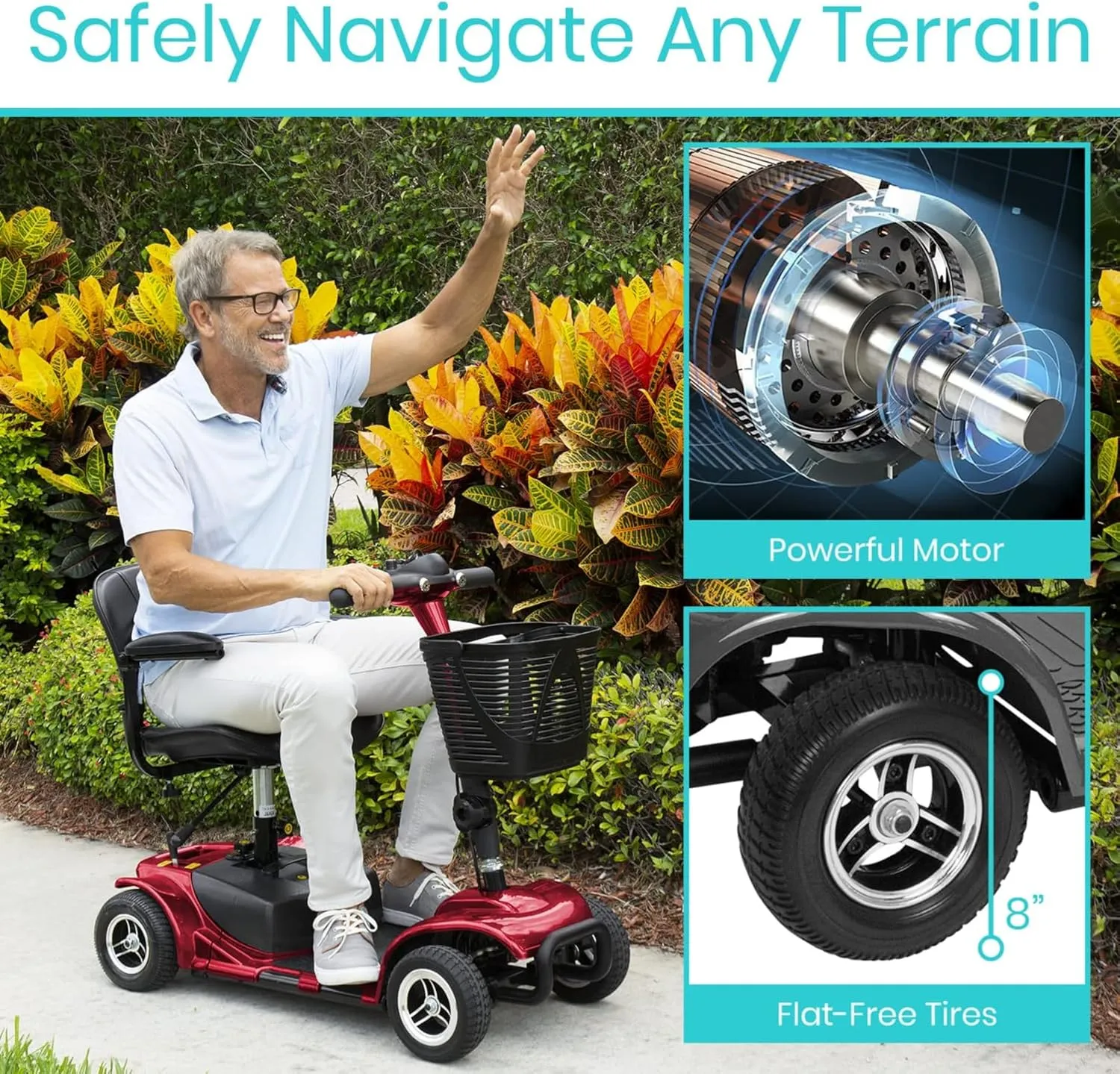 Vive 4 Wheel Mobility Scooter - Electric Powered Wheelchair Device - Compact Heavy Duty Mobile for Travel, Adults, Elderly - Long Range Power Extended Battery with Charger & Basket (FSA/HSA Eligible)