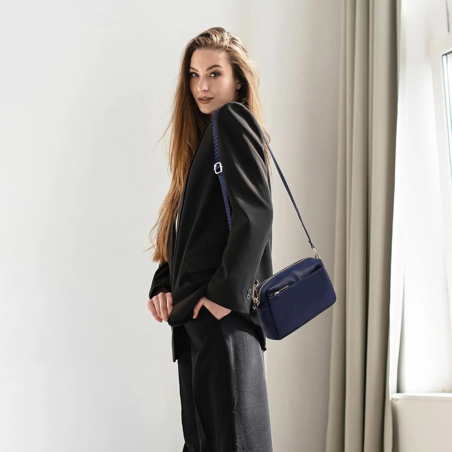 VOROLO Crossbody Bag Triple Zip Small Leather Cross body Purse Shoulder Bag with Ajustable Strap for Women
