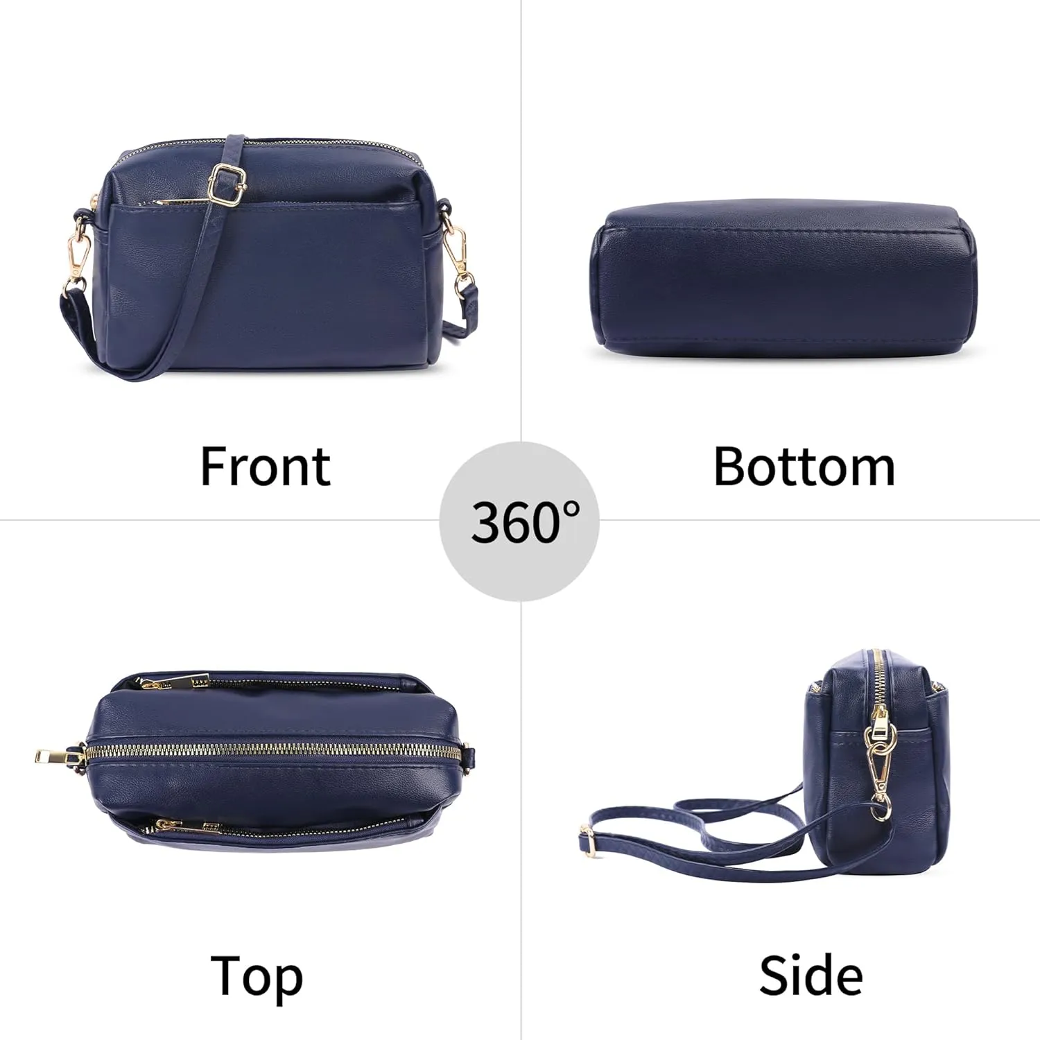 VOROLO Crossbody Bag Triple Zip Small Leather Cross body Purse Shoulder Bag with Ajustable Strap for Women