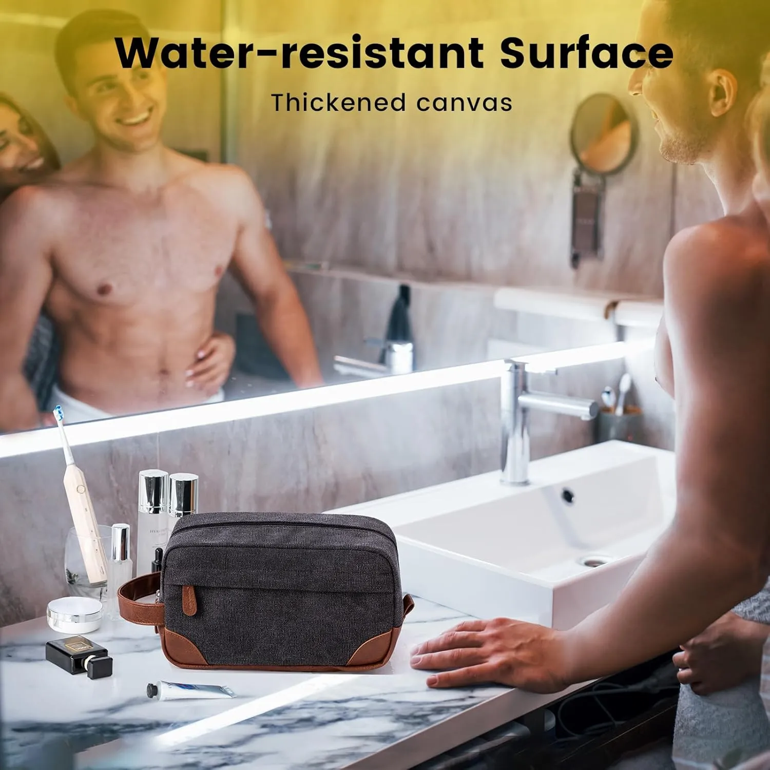 Vorspack Toiletry Bag Hanging Dopp Kit for Men Water Resistant Canvas Shaving Bag with Large Capacity for Travel - Dark Grey
