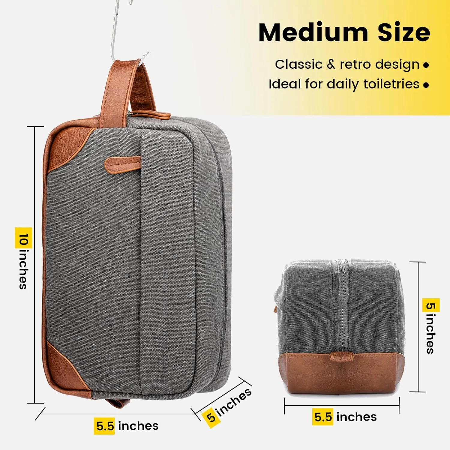 Vorspack Toiletry Bag Hanging Dopp Kit for Men Water Resistant Canvas Shaving Bag with Large Capacity for Travel - Light Grey